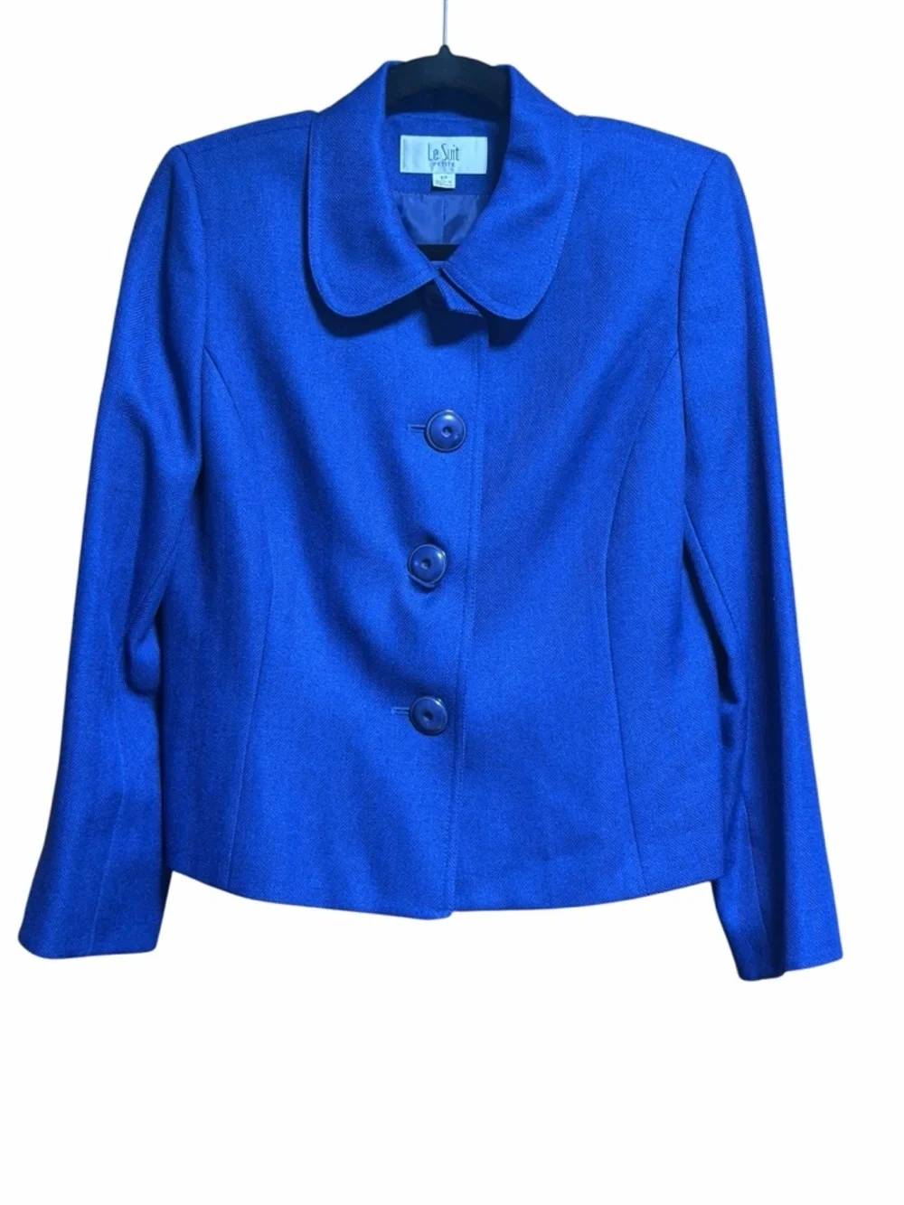 Le Suit Petite 8P Electric Blue Blazer Peter Pan Collar Career‎ Core Office Chic